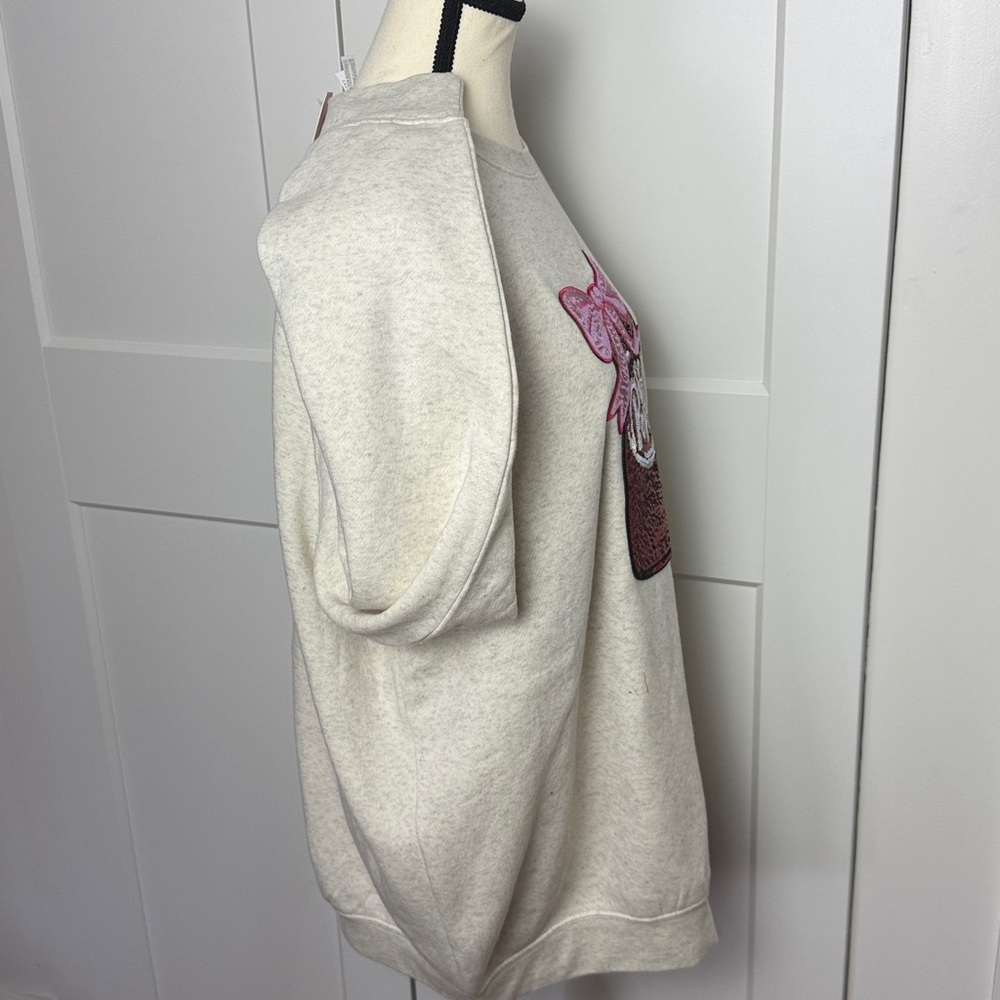 NWT XL dr.pepper lover bow pullover crewneck sweatshirt heather oatmeal coquette - Picture 6 of 10
